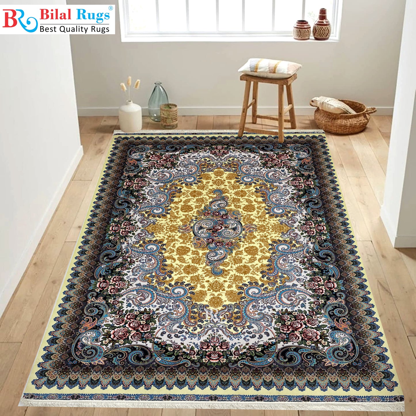Irani Top Quality 
Mixture of 12 colours
1500 Reeds Acrylic Rug With Jute Back (03)
Size : 6.6 Ft Width x 9.6 Ft Length