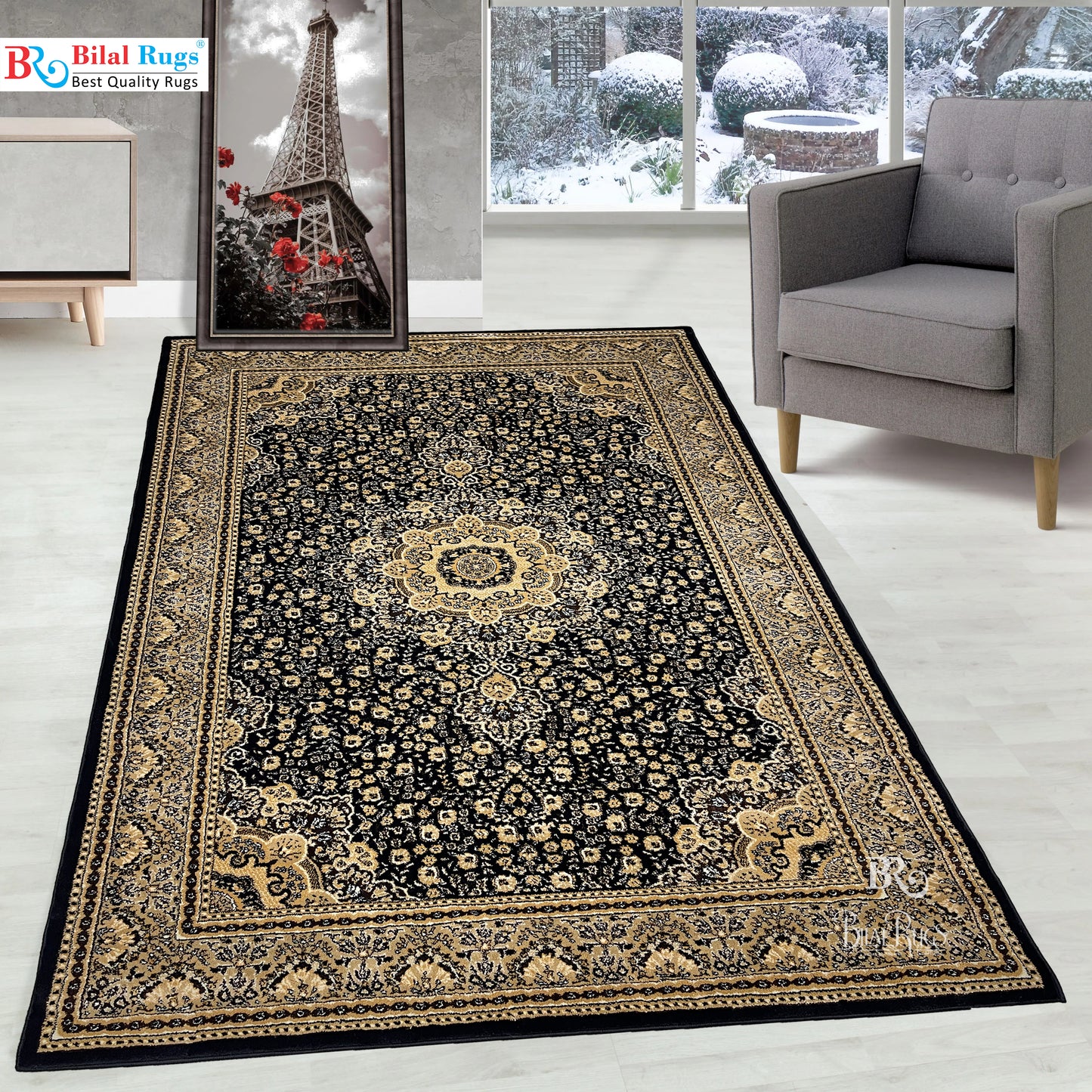Persian polypropylene Rug,back woven(Article-04-Black)