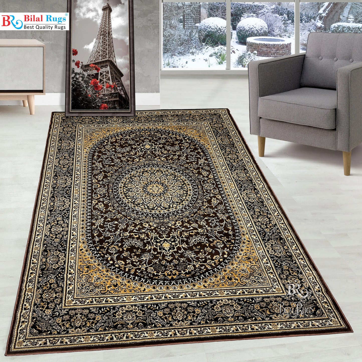 Persian polypropylene Rug,back woven(Article-22-Brown)