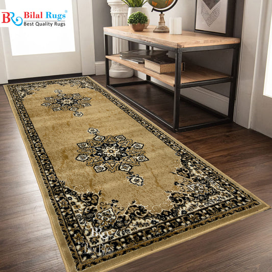 Beige Persian Polypropylene Woven Rug.
 Size : 2.6 ft width x 6.6 ft length
 (80 cm x 200cm)