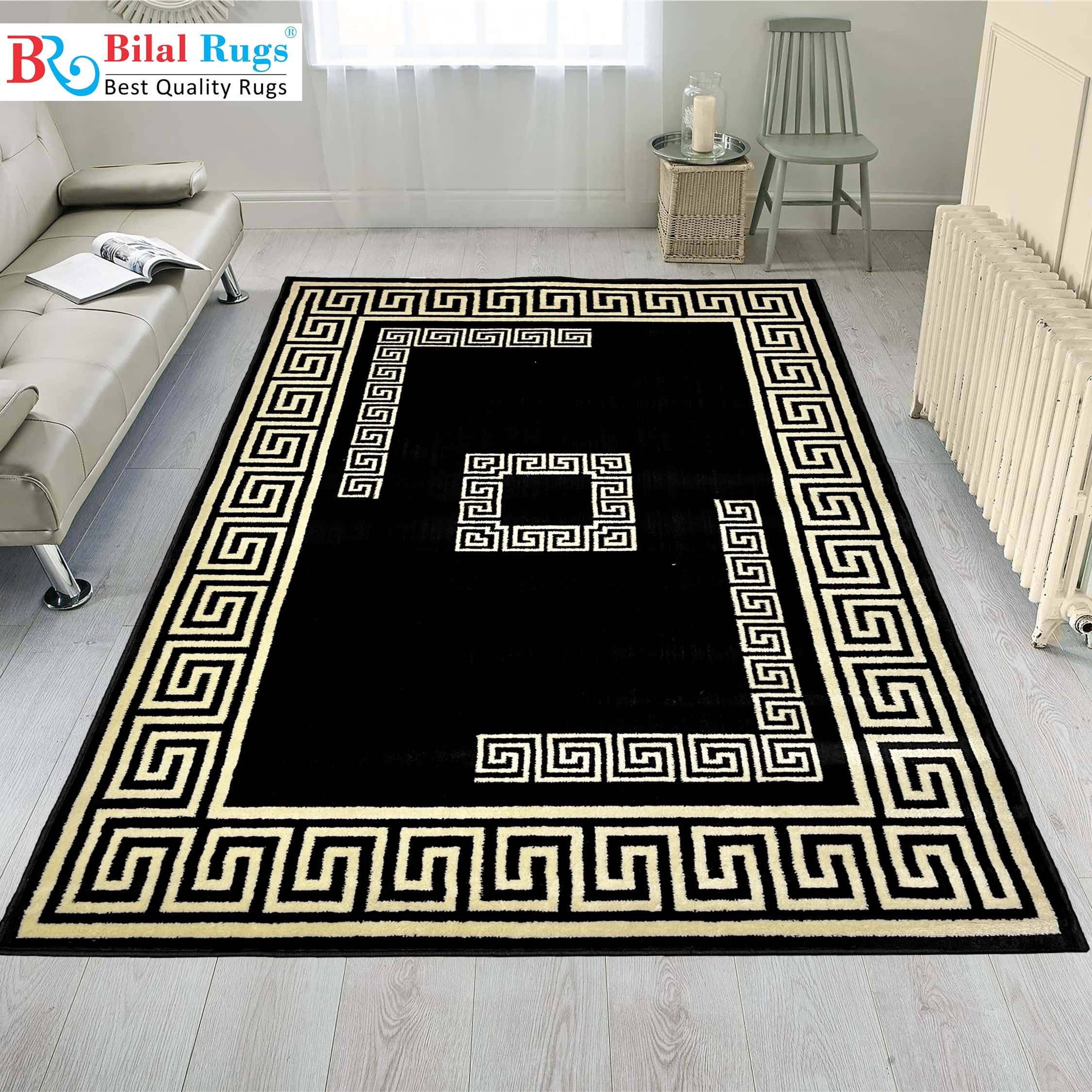 Polypropylene Material Rug Versace polypropylene Rug,back woven(Article-129-Black) – Bilal Rugs