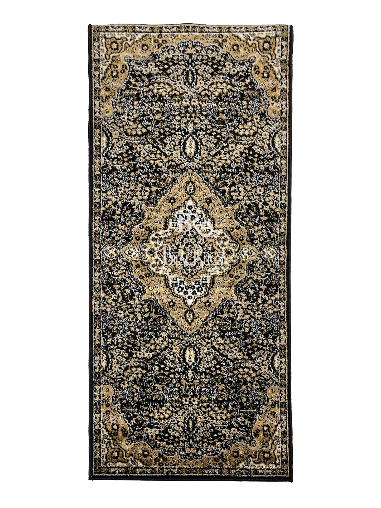 Black Persian Polypropylene Woven Rug.  Size : 2.6 ft width x 6.6 ft length  (80 cm x 200cm)
