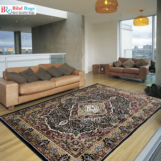 Persian Polypropylene Rug,Woven Back (Article-25-Black,Red) Size : 4 ft width x 5.6 ft length (120 cm x 170 cm)