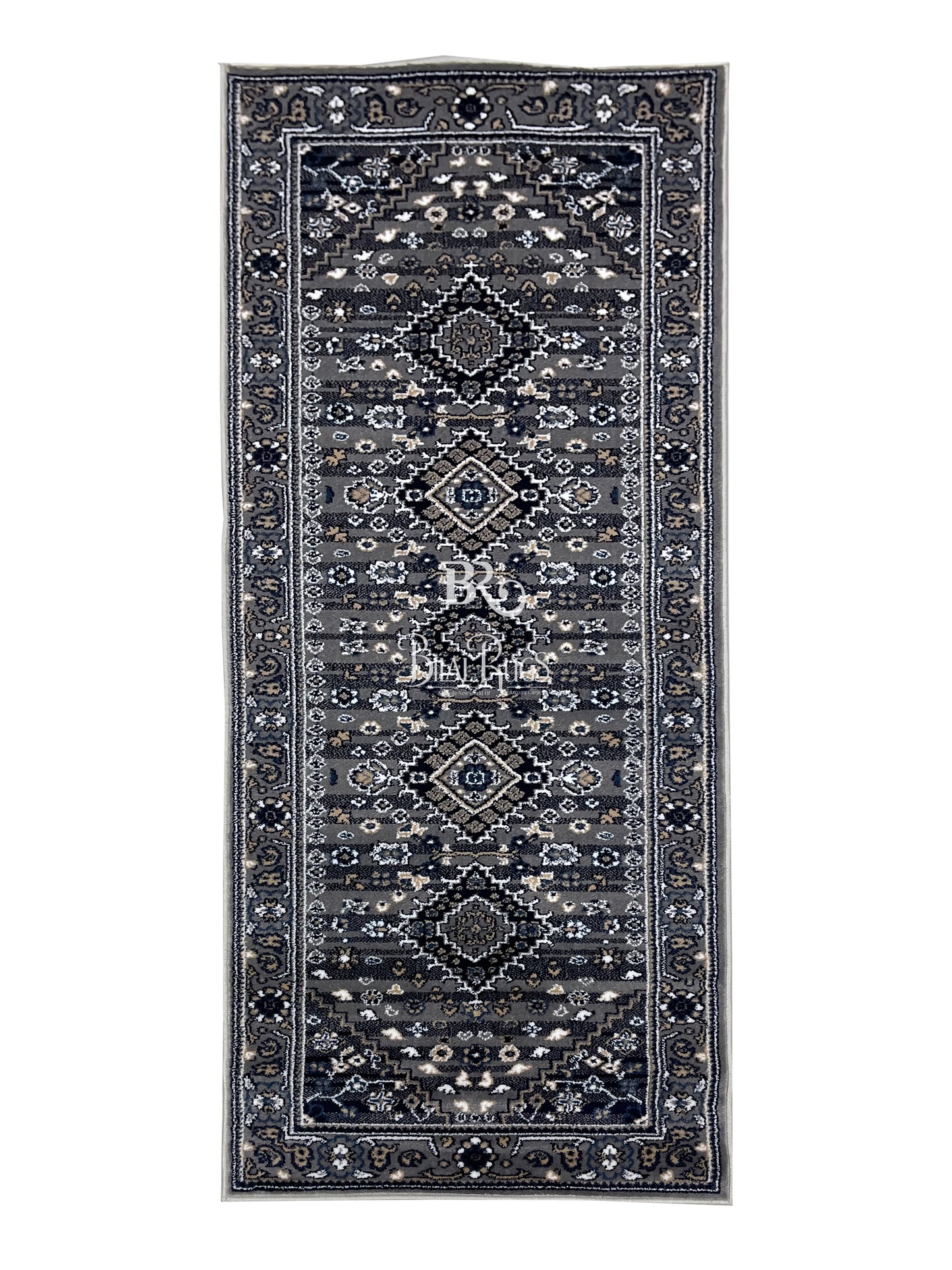 Grey Persian Polypropylene Woven Rug.  Size : 2.6 ft width x 6.6 ft length  (80 cm x 200cm)