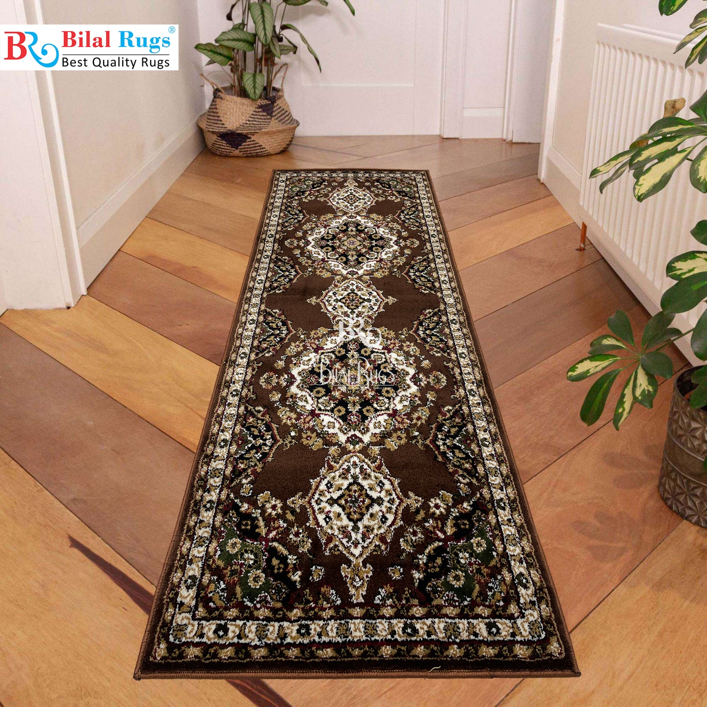 Brown Persian Polypropylene Woven Rug.
 Size : 2.6 ft width x 6.6 ft length
 (80 cm x 200cm)