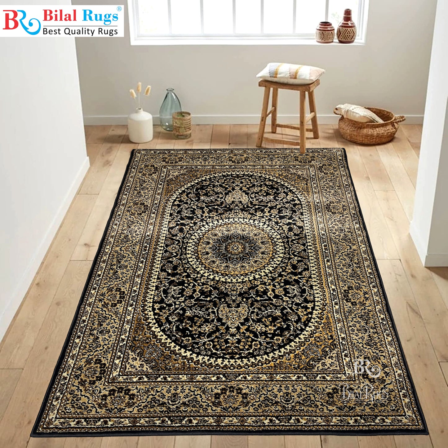 Persian Polypropylene Rug,back woven(Article-22-Black)
Size : 5ft width  x 7.3ft length (150cm x 220cm)