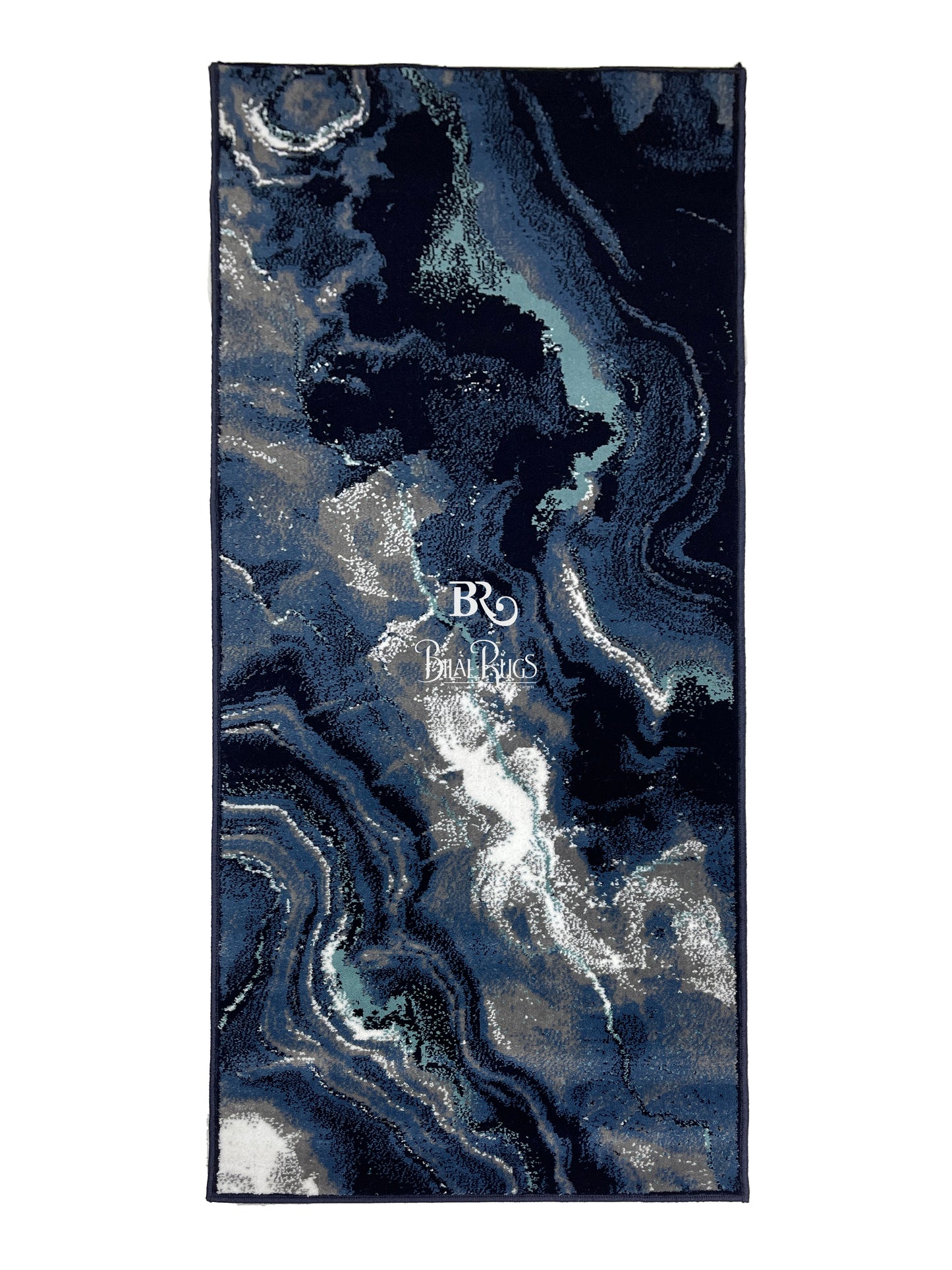 Dark Blue Modern Polypropylene Woven Rug.  Size : 2.6 ft width x 6.6 ft length  (80 cm x 200cm)