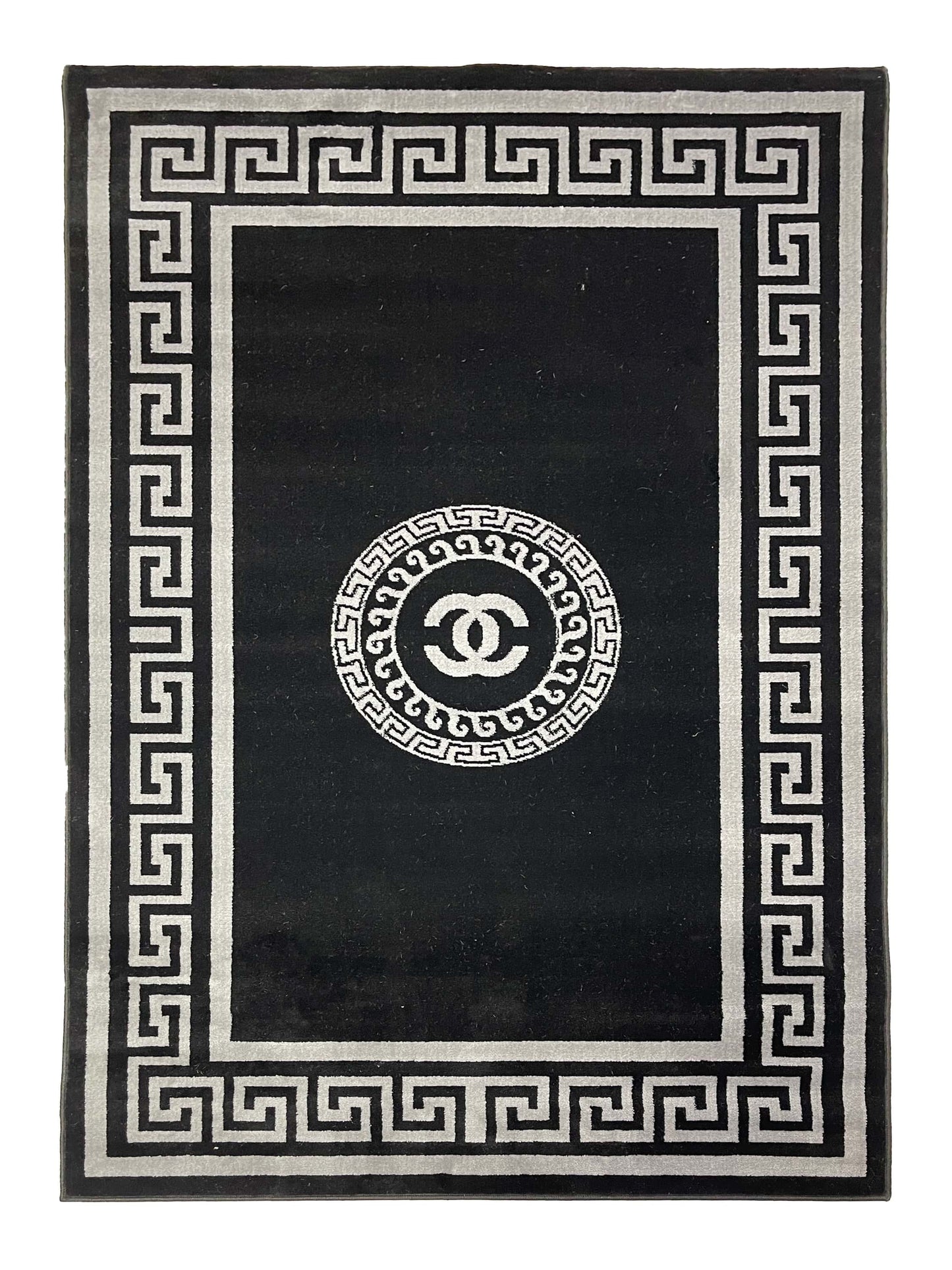 Versace polypropylene Rug,back woven(Article-873-Black,)