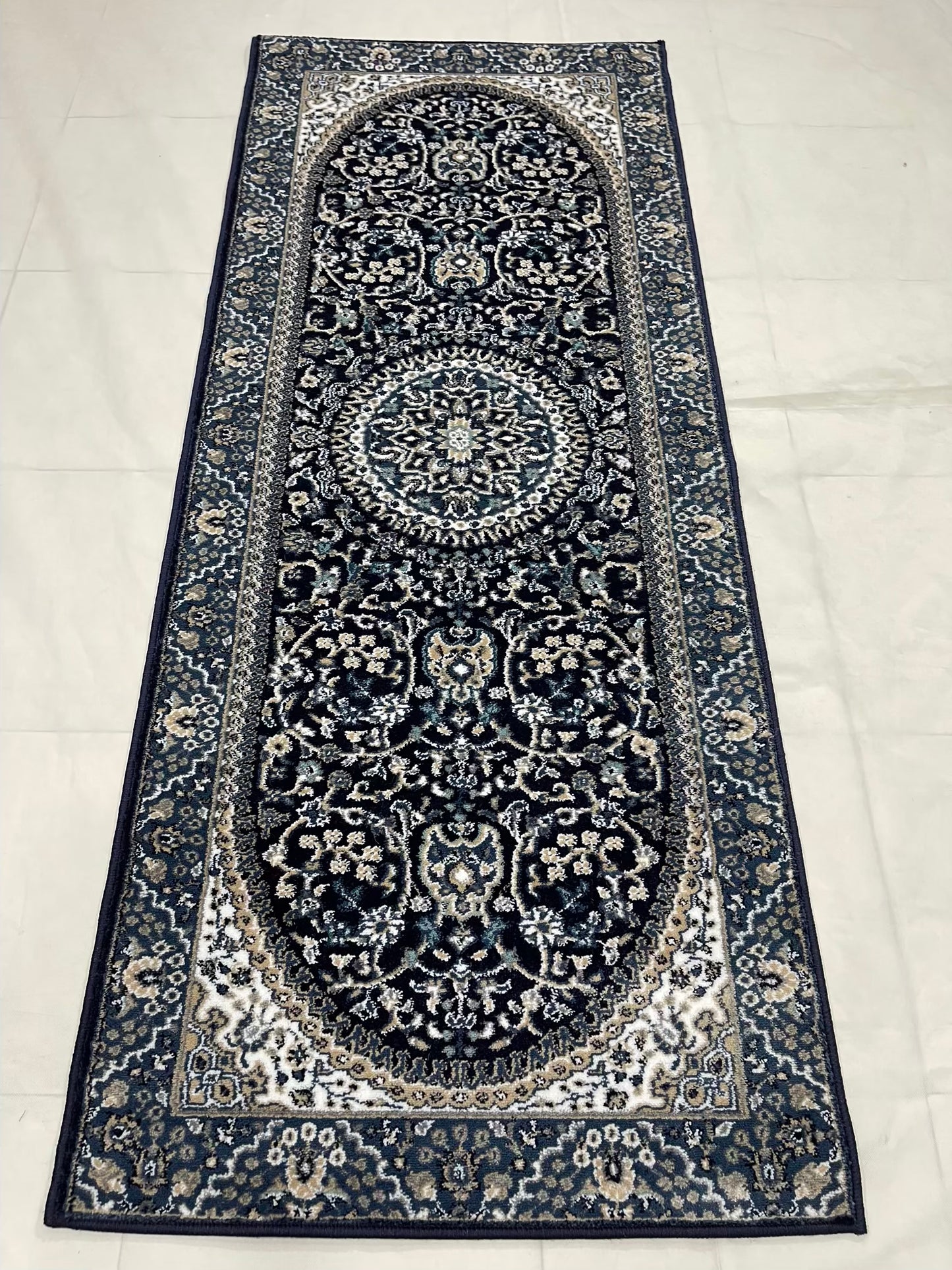 Blue Persian Polypropylene Woven Runner.
 Size : 2.6 ft width x 6.6 ft length
 (80 cm x 200cm)