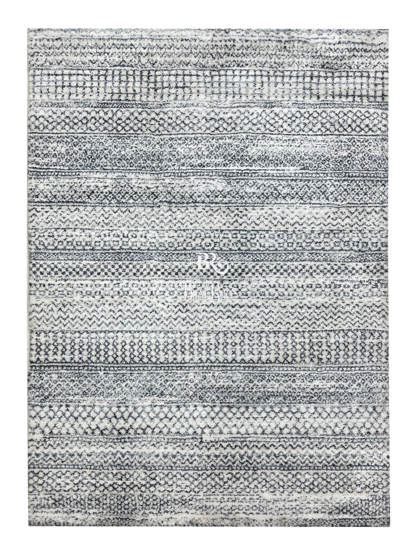 Turkish Shaggy Rug With Woven Back.  Size : 5 Ft Width x 7.3 Ft Length (160cm x 220cm) Article-07-Off White, Grey