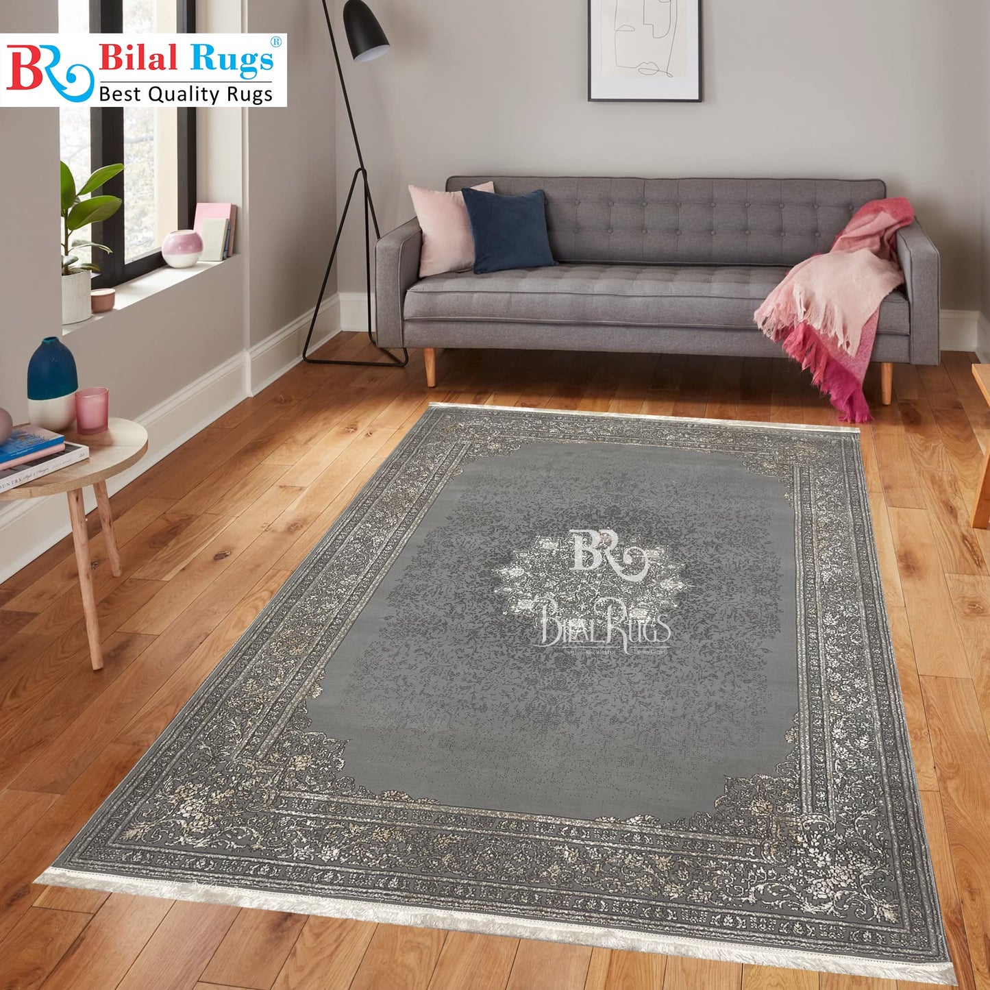 Irani Vintage Woven Rug.  Article -2077-Grey Size: 5 ft width x 7.3 ft length (150cm x 220cm)