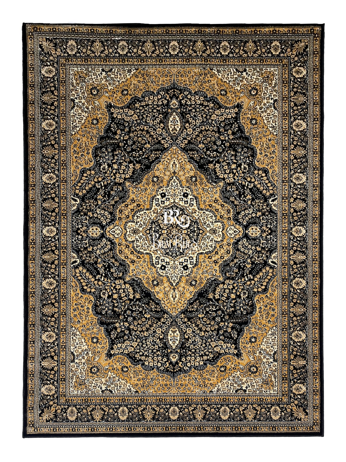 Persian polypropylene Rug,back woven(Article-25-Black) Size : 6.6 ft width x 9.6 ft length (200cm x 290cm)