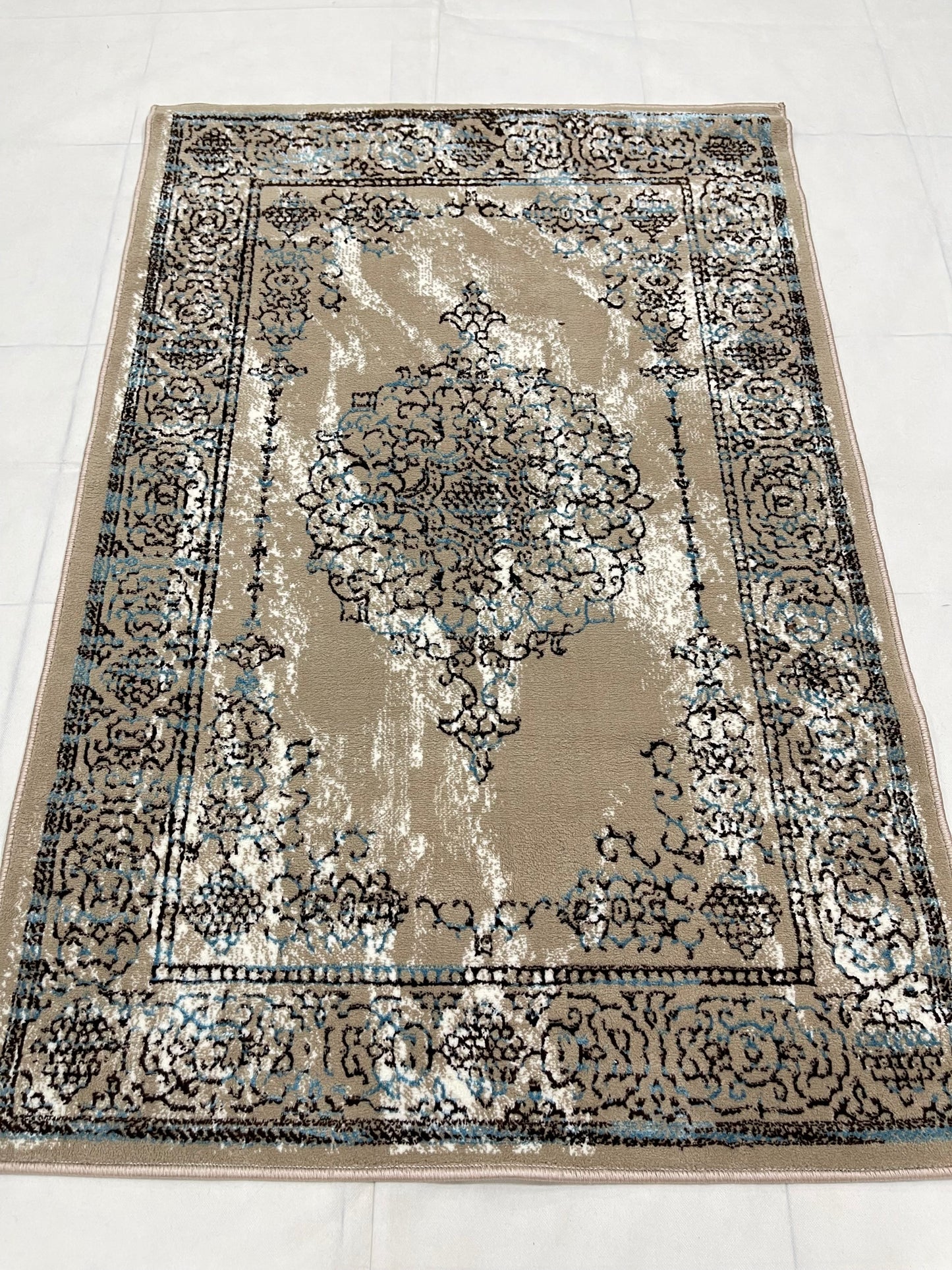 Polyester Silk Woven Rug.(Article-1455-Beige) Size : 3 ft width x 5 ft length ( 100cm x 150cm)