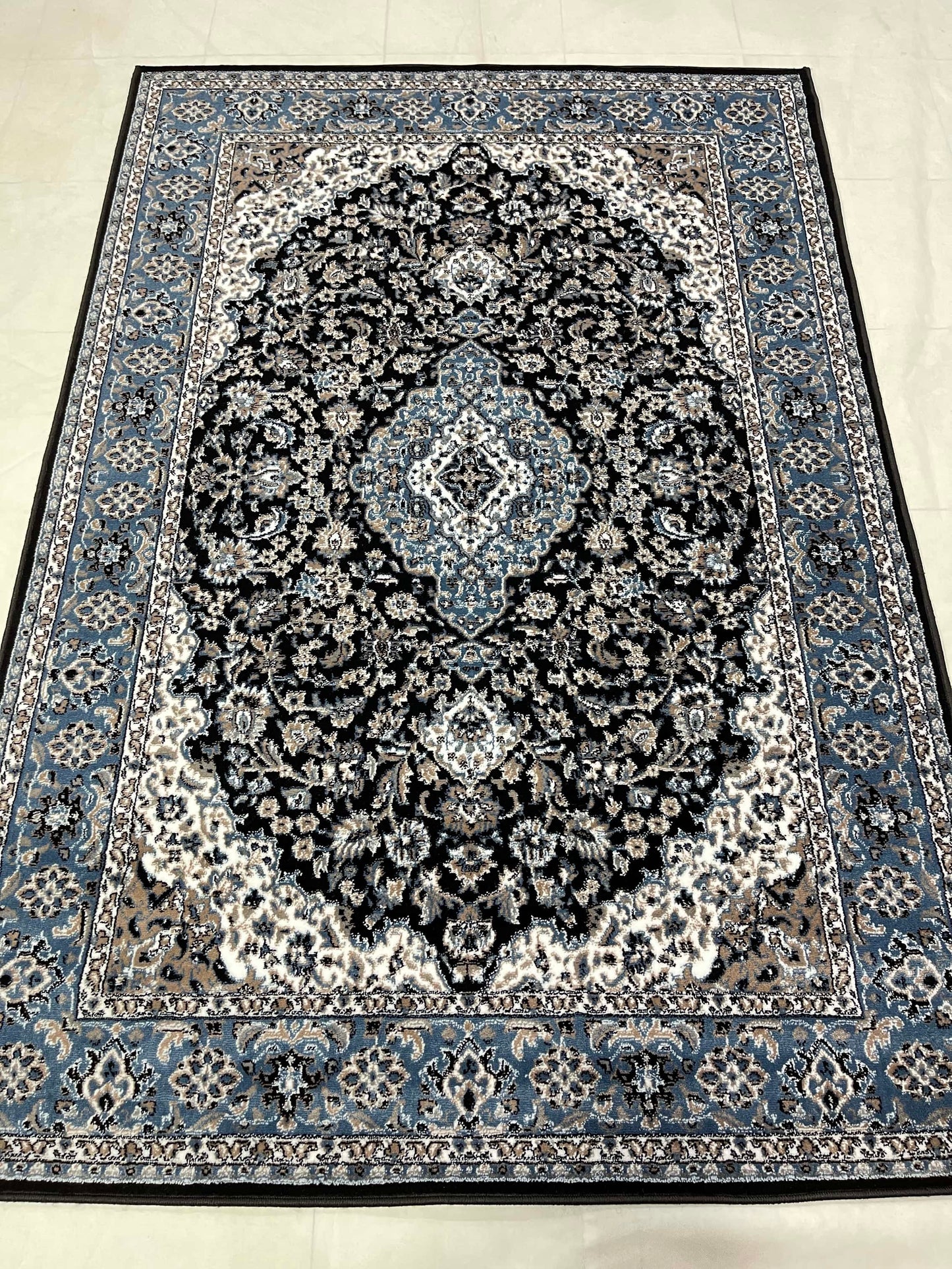 Persian polypropylene Rug,back woven(Article-01-Black ,Blue )
Size : 5ft width  x 7.3ft length (150cm x 220cm)