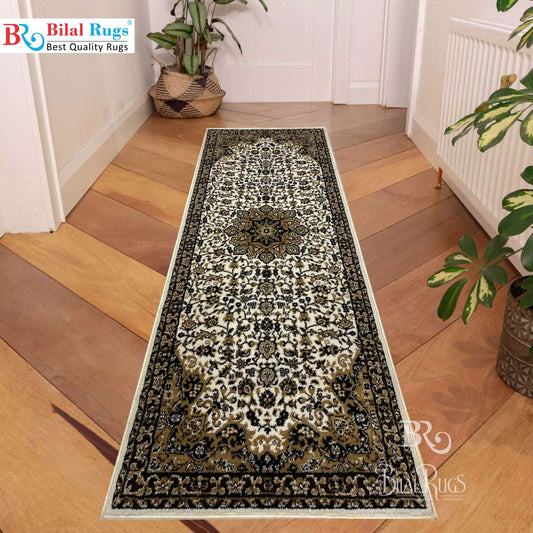 Off white Persian Polypropylene Woven Runner.
 Size : 2.6 ft width x 6.6 ft length
 (80 cm x 200cm)