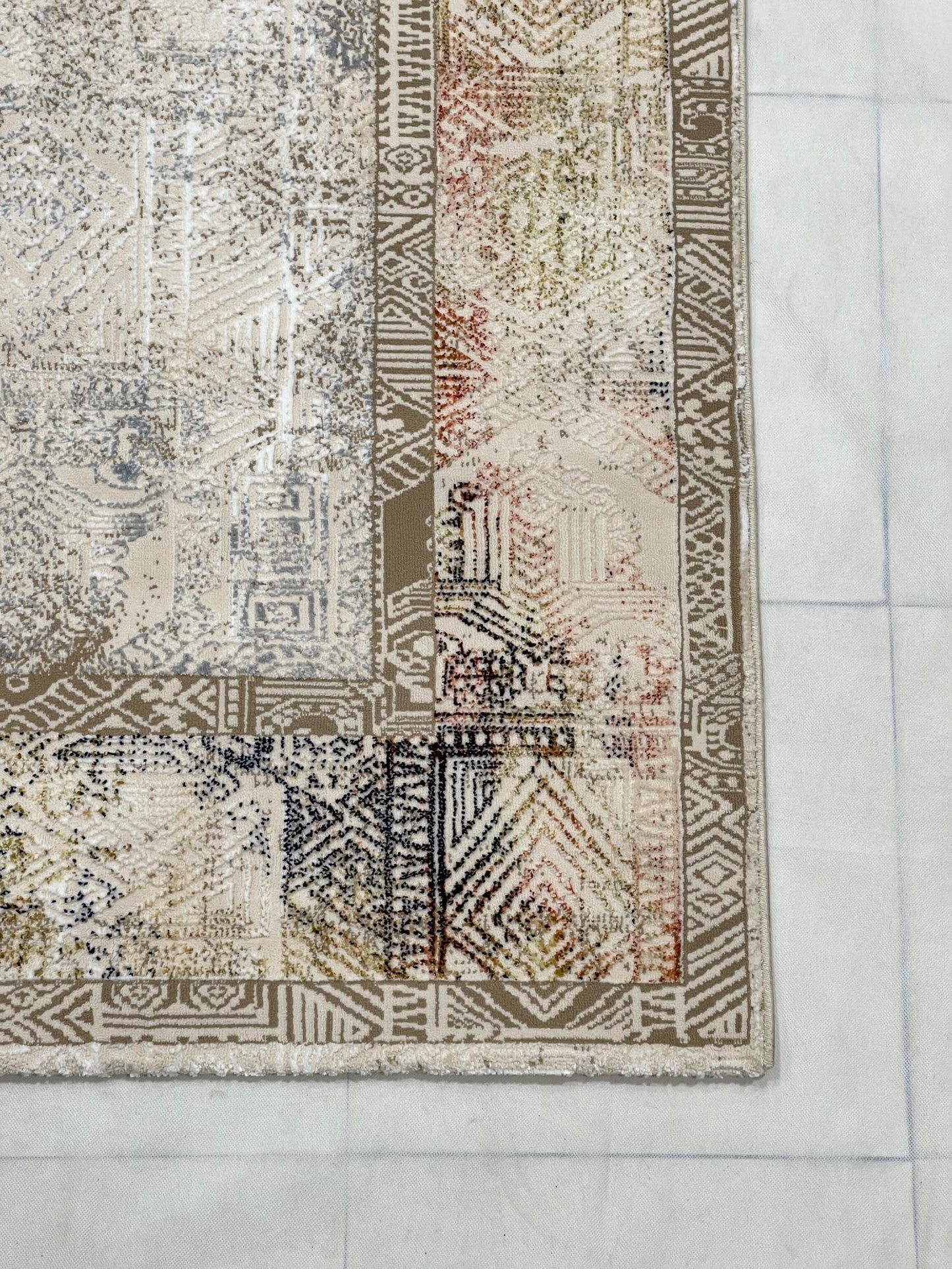 Irani Vintage Woven Rug.  Article -2075-Off white , Multi Size: 5 ft width x 7.3 ft length (150cm x 220cm)