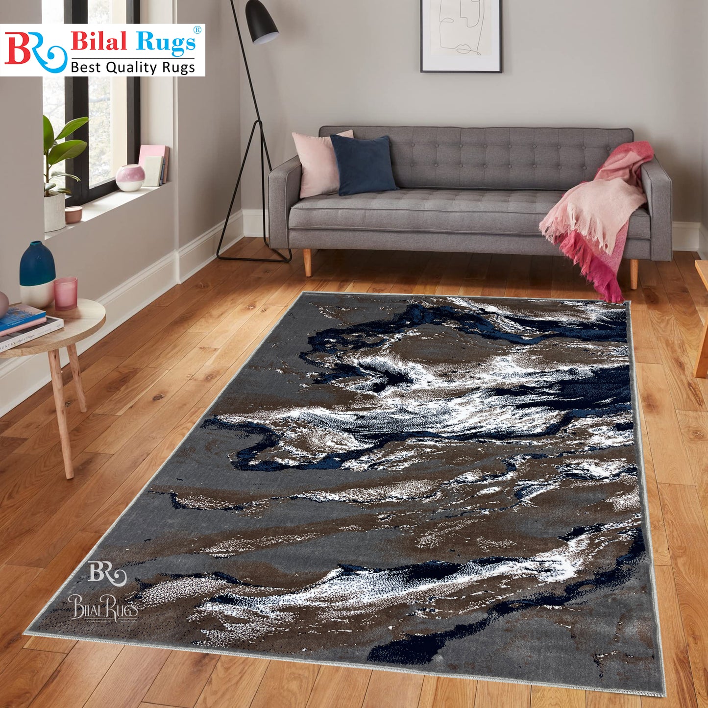 Modern Polypropylene Rug,Woven Back (Article-71-Grey) Size : 5 ft width x 7.3 ft length (150cm x 220cm)