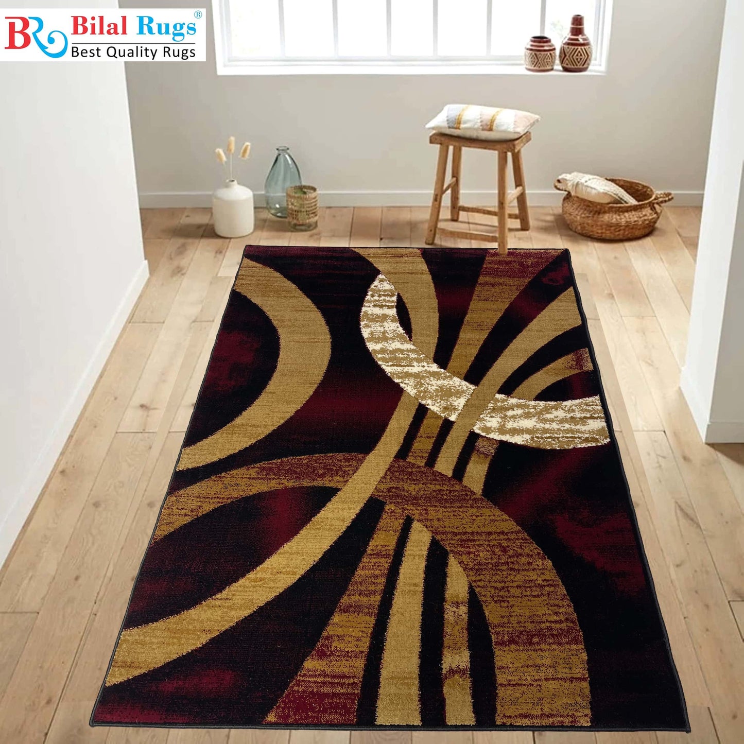 Modern polypropylene Rug,back woven(Article-401-Black , Red)
Size : 5ft width  x 7.3ft length (150cm x 220cm)