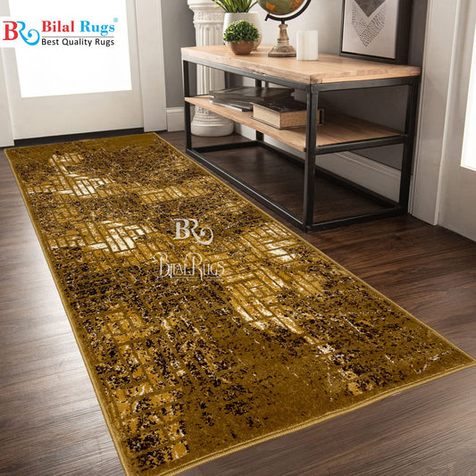 Gold Modern Polypropylene Woven Rug.  Size : 2.6 ft width x 6.6 ft length  (80 cm x 200cm)