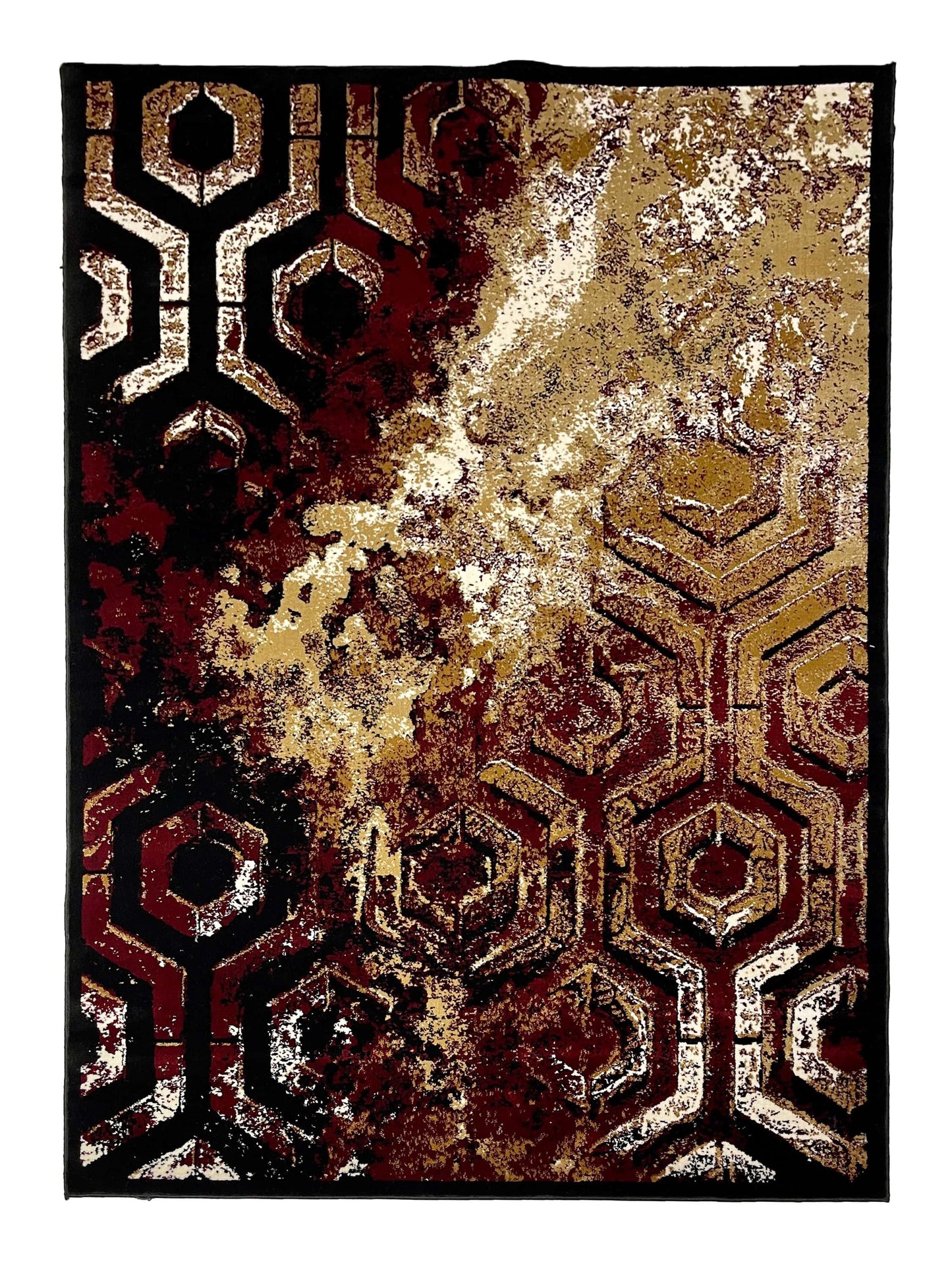 Modern  Polypropylene Rug,Back Woven(Article-6871-Black, Red, Beige )
Size : 6.6 ft width x 9.6 ft length (200cm x 290cm)