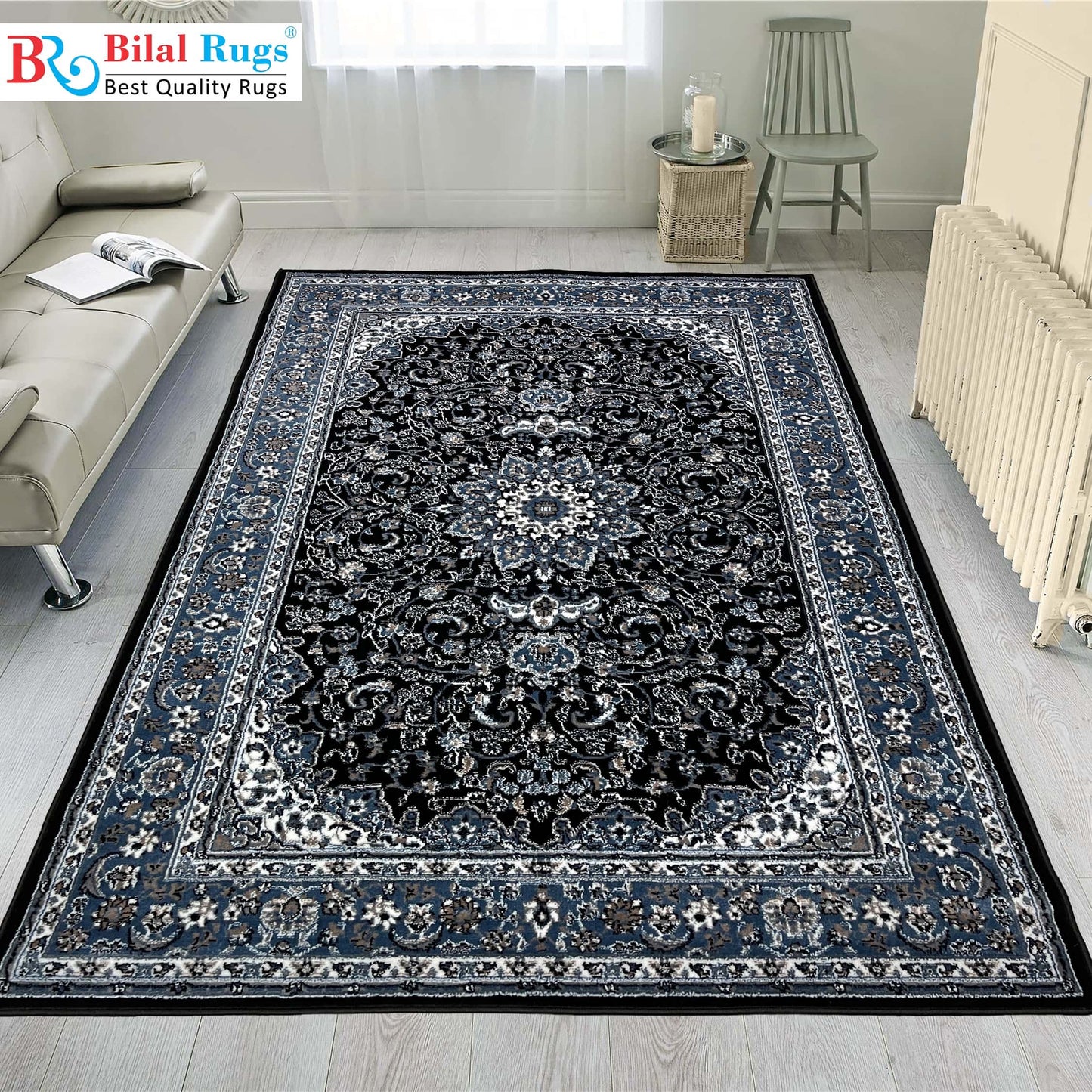 Persian Polypropylene Rug,back woven(Article-25-Black, Blue )
Size : 5ft width  x 7.3ft length (150cm x 220cm)