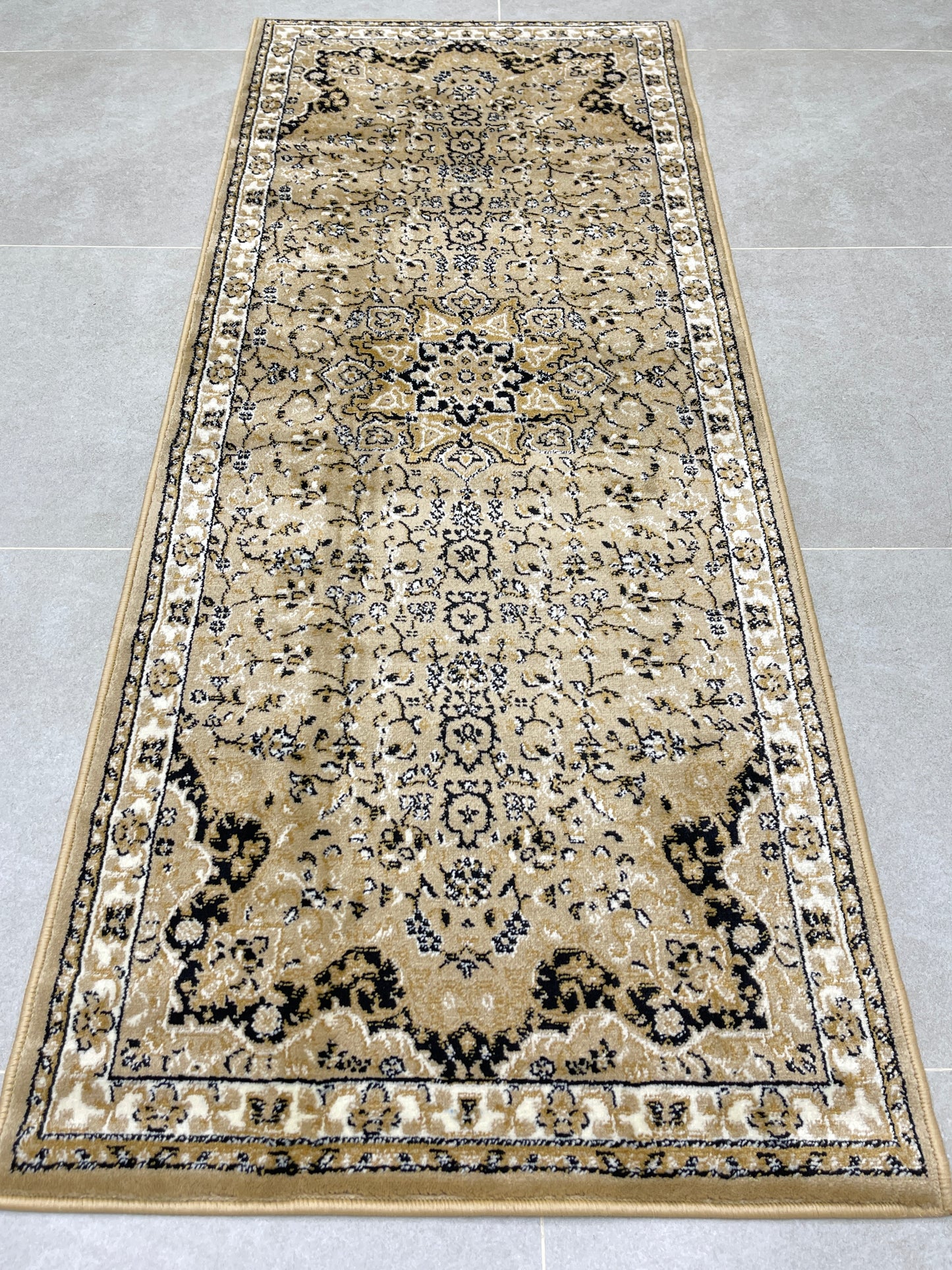 Beige  Persian Polypropylene Woven Rug.  Size : 2.6 ft width x 6.6 ft length  (80 cm x 200cm)