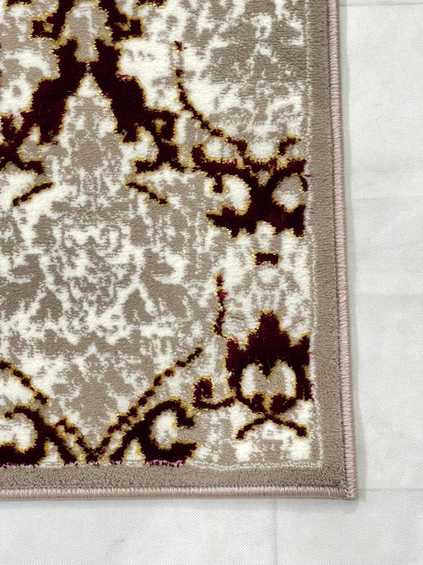 Pakistani Silk Woven Rug.(Article-1469-Light Beige , Red) Size : 5ft width  x 7.3ft length (150cm x 220cm)