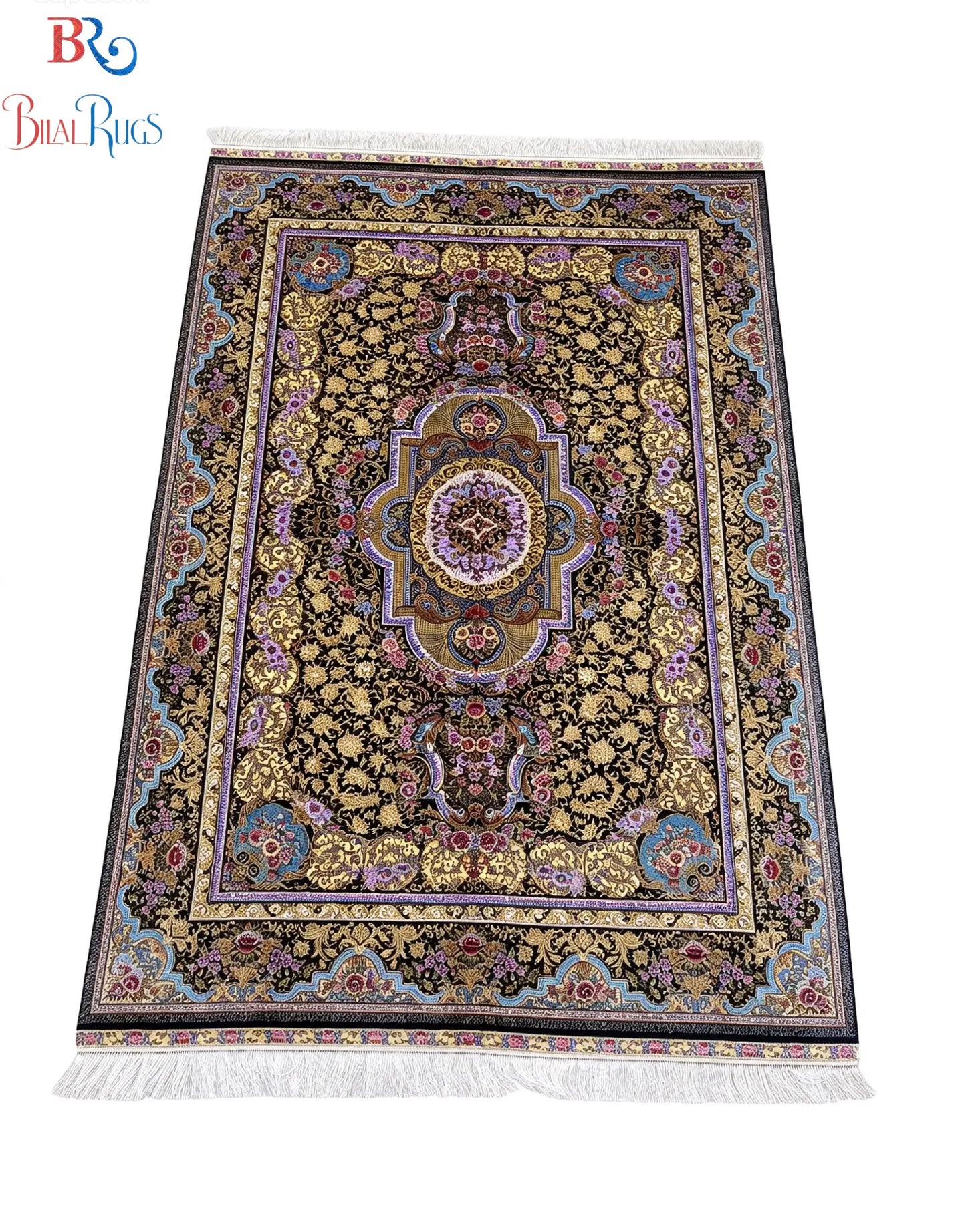 Premium Irani 1600 Reed Machine Made Rug - Blue & Gold with Cotton Back
Size : 5 ft width x 7.3 ft length (150cm x 225cm)