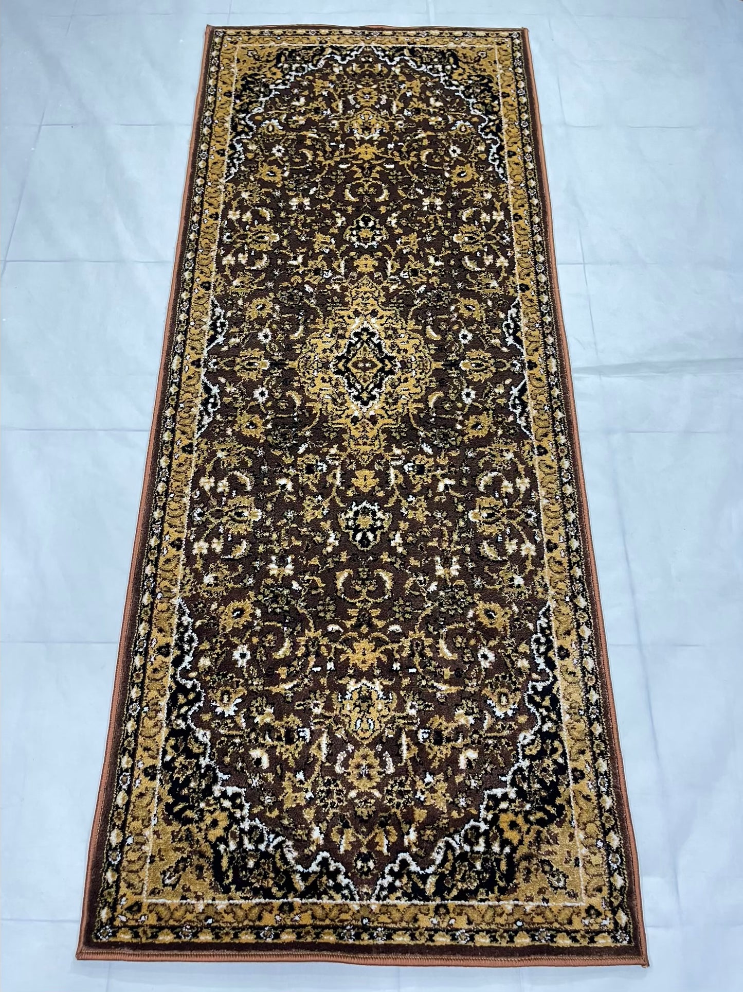 Persian Brown Polypropylene Woven Rug.
 Size : 2.6 ft width x 6.3 ft length
 (80 cm x 200cm)