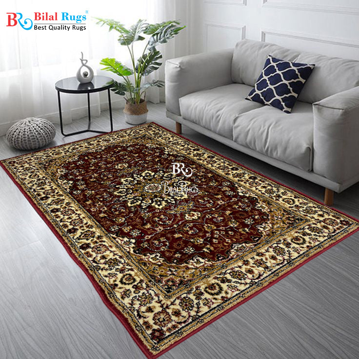 Persian Polypropylene Rug,Woven Back (Article-19-Red) Size : 3 ft width x 5 ft length (100cm x 150 cm)