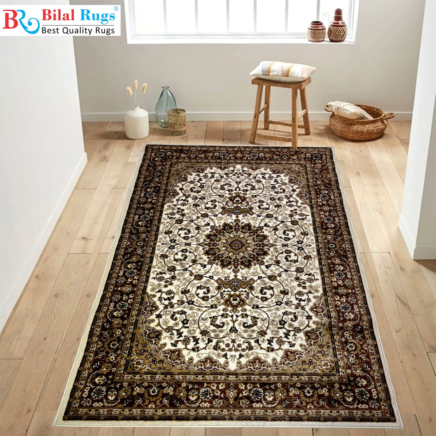 Persian polypropylene Rug,back woven(Article-19-Off White)
Size : 5ft width  x 7.3ft length (150cm x 220cm)