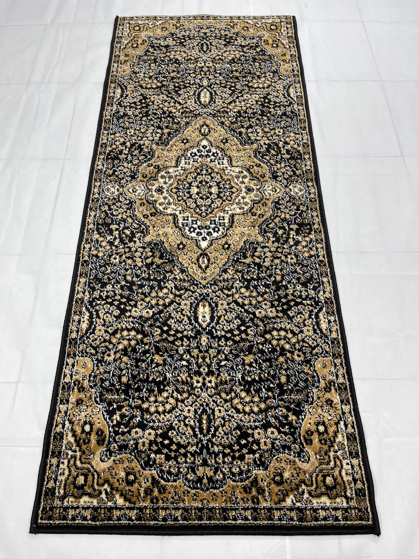 Black Persian Polypropylene Woven Rug.  Size : 2.6 ft width x 6.6 ft length  (80 cm x 200cm)