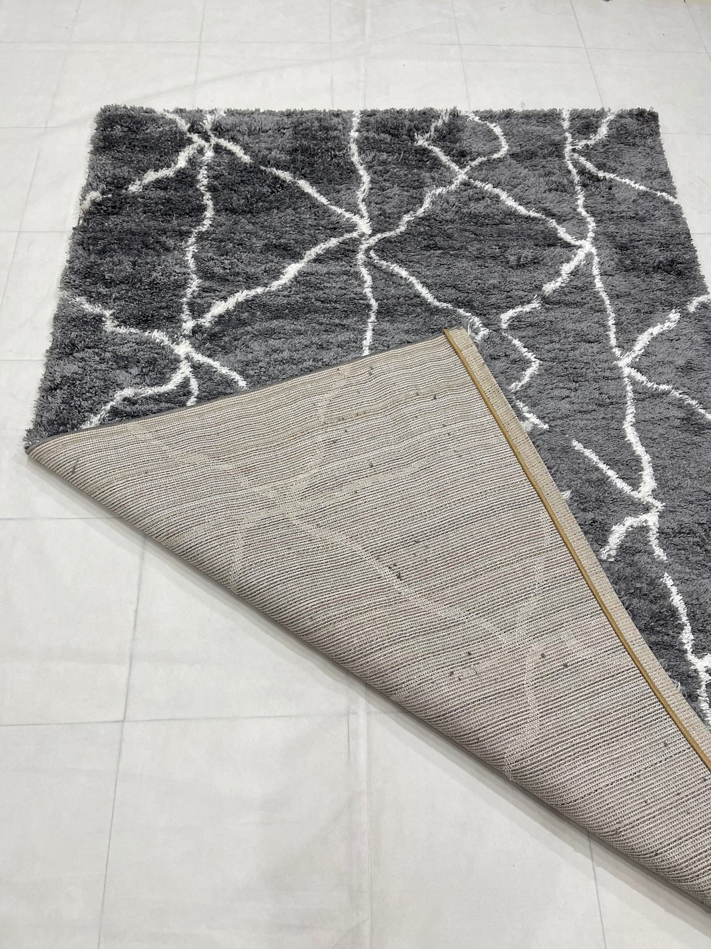 Turkish Shaggy Rug With Woven Back.  Size : 5 Ft Width x 7.3 Ft Length (160cm x 220cm) Article-13-Grey