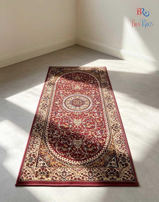 Red Persian Polypropylene Woven Rug.
 Size : 2.6 ft width x 6.6 ft length
 (80 cm x 200cm)