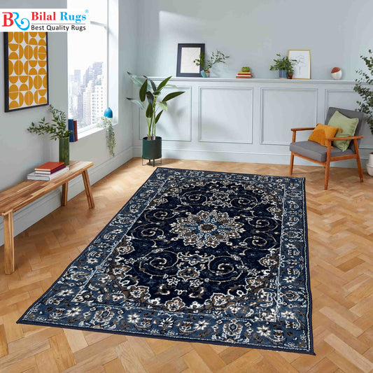 Persian Polypropylene Rug,Woven Back (Article-19-Dark Blue) Size : 3 ft width x 5 ft length (100cm x 150 cm)