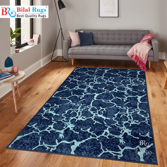Modern polypropylene Rug,back woven(Article-6774-Blue ) Size : 5ft width  x 7.3ft length (150cm x 220cm)