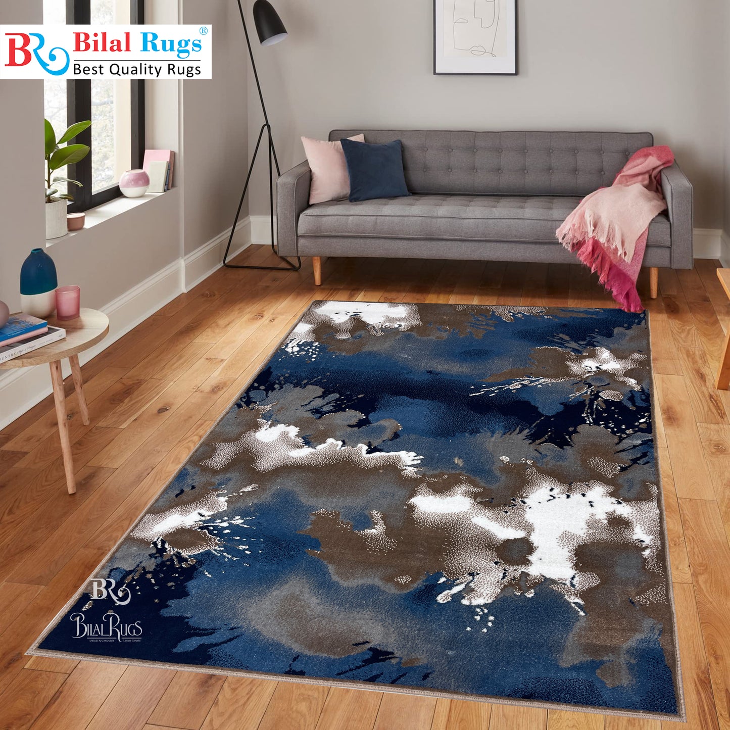 Modern polypropylene Rug,back woven(Article-6774-Mink ) Size : 5ft width  x 7.3ft length (150cm x 220cm)