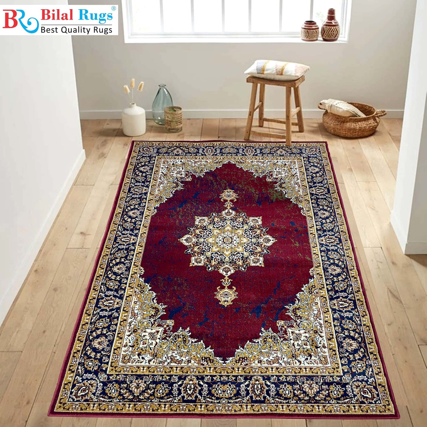 Persian polypropylene Rug,back woven(Article-153-Red)