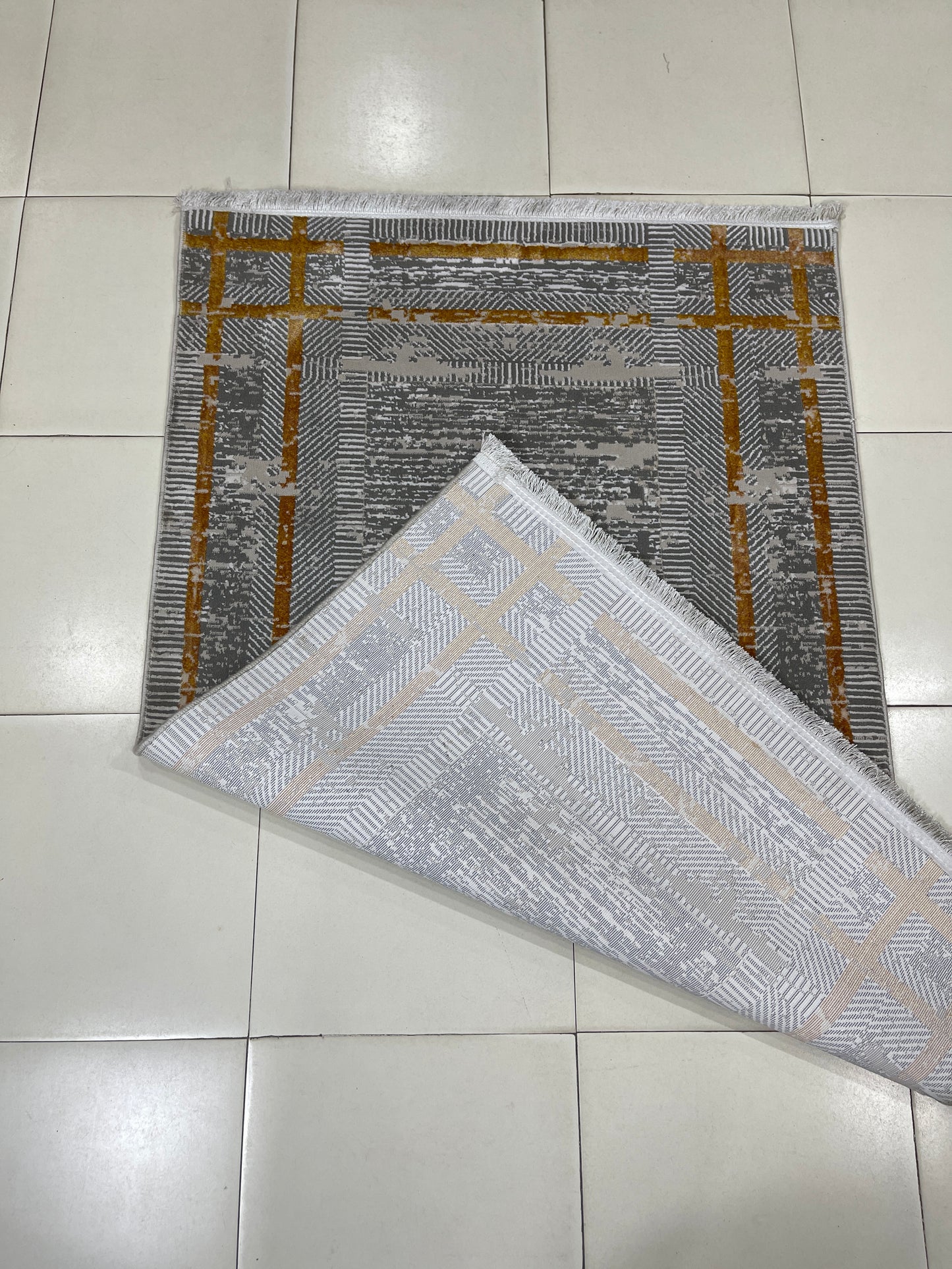 Irani viscose Rug , Woven Back Article-304-Grey,Rust Size : 3 ft width x 5 ft length (100 cm x 150cm)