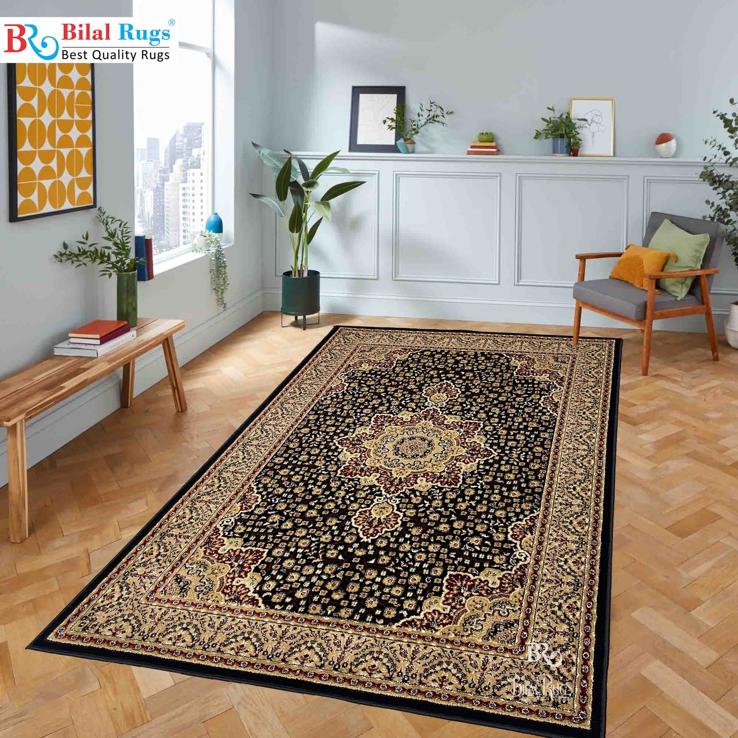 Persian polypropylene Rug,back woven(Article-04-Black)