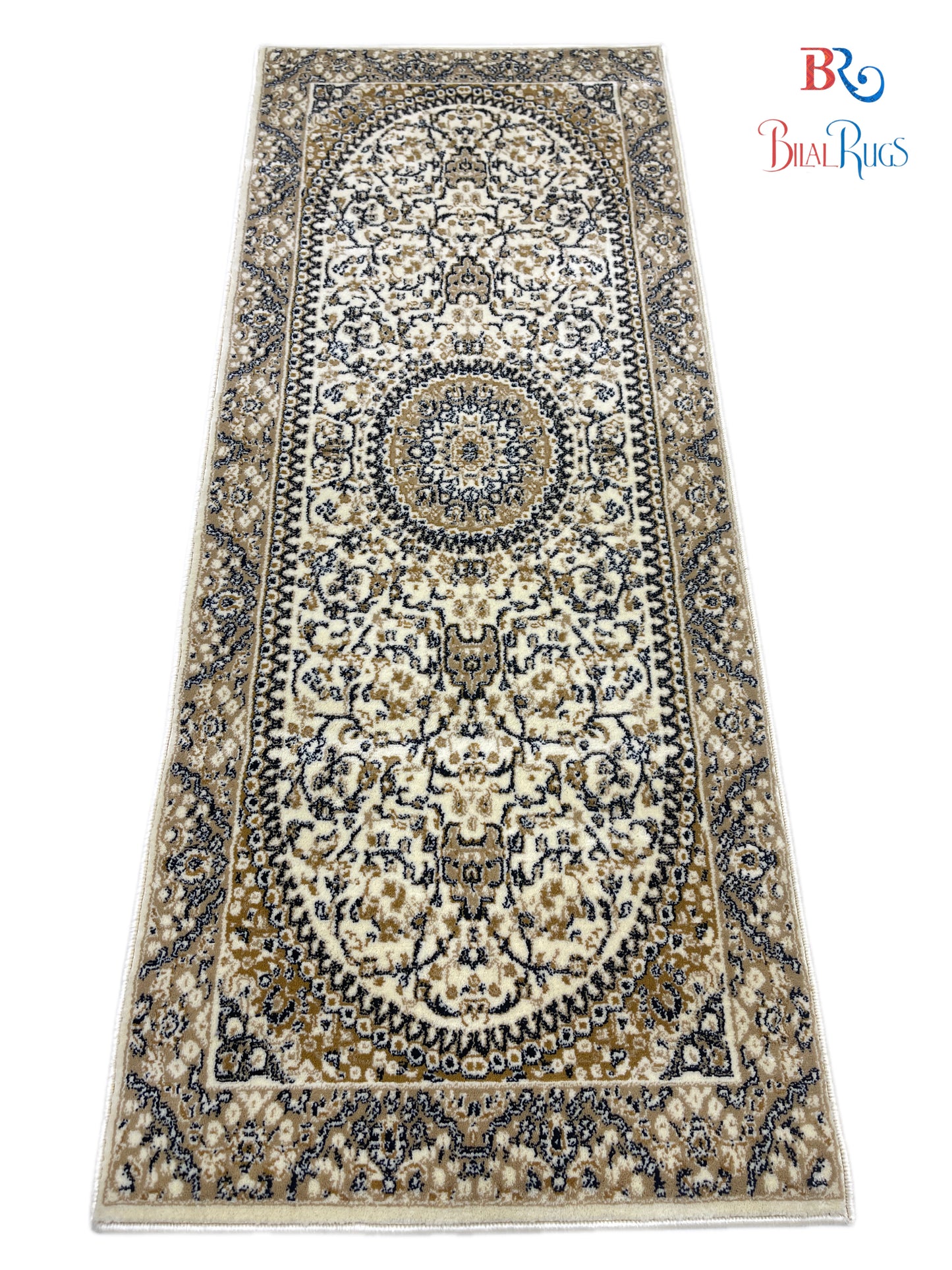 Off white Persian Polypropylene Woven Rug.  Size : 2.6 ft width x 6.6 ft length  (80 cm x 200cm)