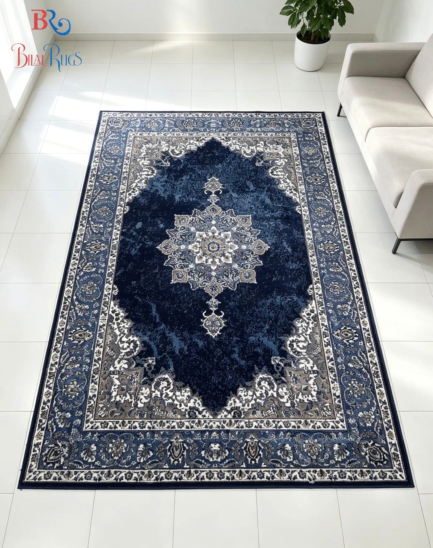 Persian polypropylene Rug,back woven(Article-42-Dark Blue)
Size : 6.6 ft width x 9.6 ft length (200cm x 290cm)
