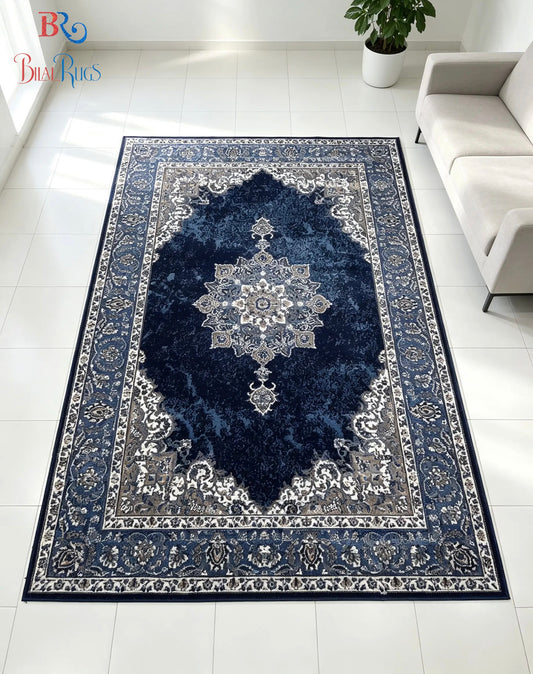 Persian polypropylene Rug,back woven(Article-42-Dark Blue)
Size : 6.6 ft width x 9.6 ft length (200cm x 290cm)