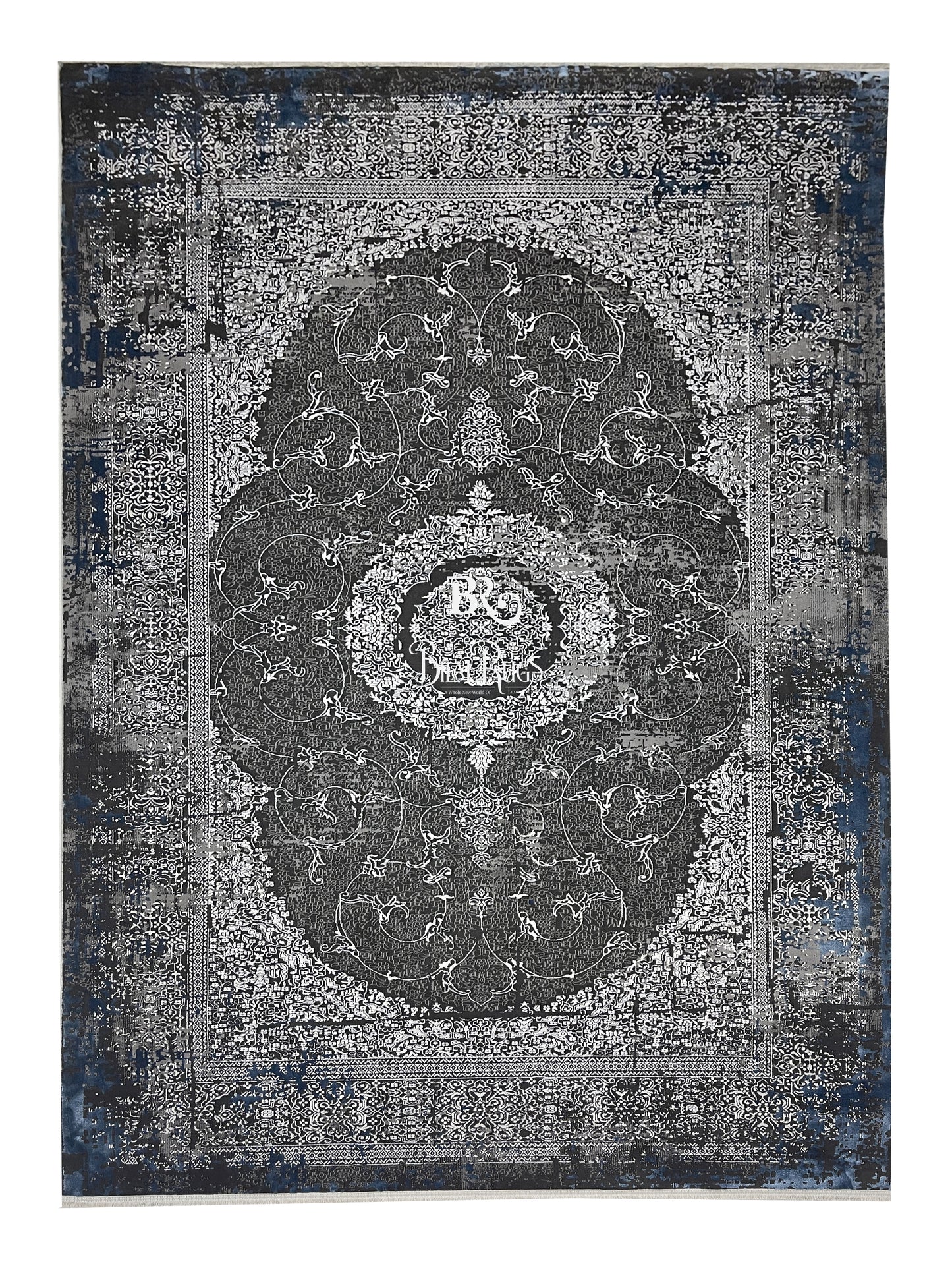 New Turkish Silk (Surya B) 
Size: 6.6 ft width x 9.6 ft length (200cm x 290cm)
Article -629- Grey & Blue