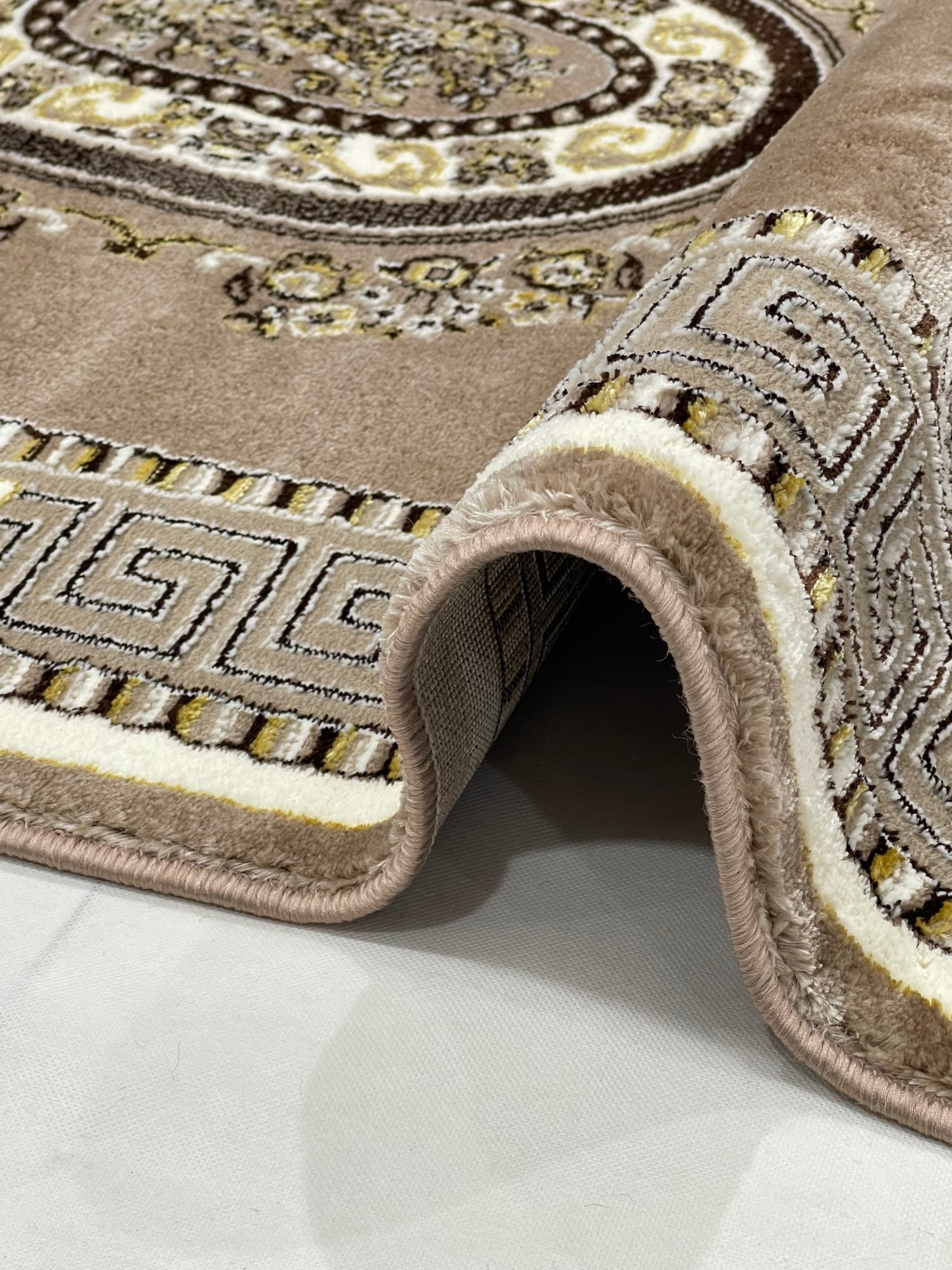 Polyester Silk Woven Rug.(Article-1575-Beige) Size : 4 ft width x 5.6 ft length