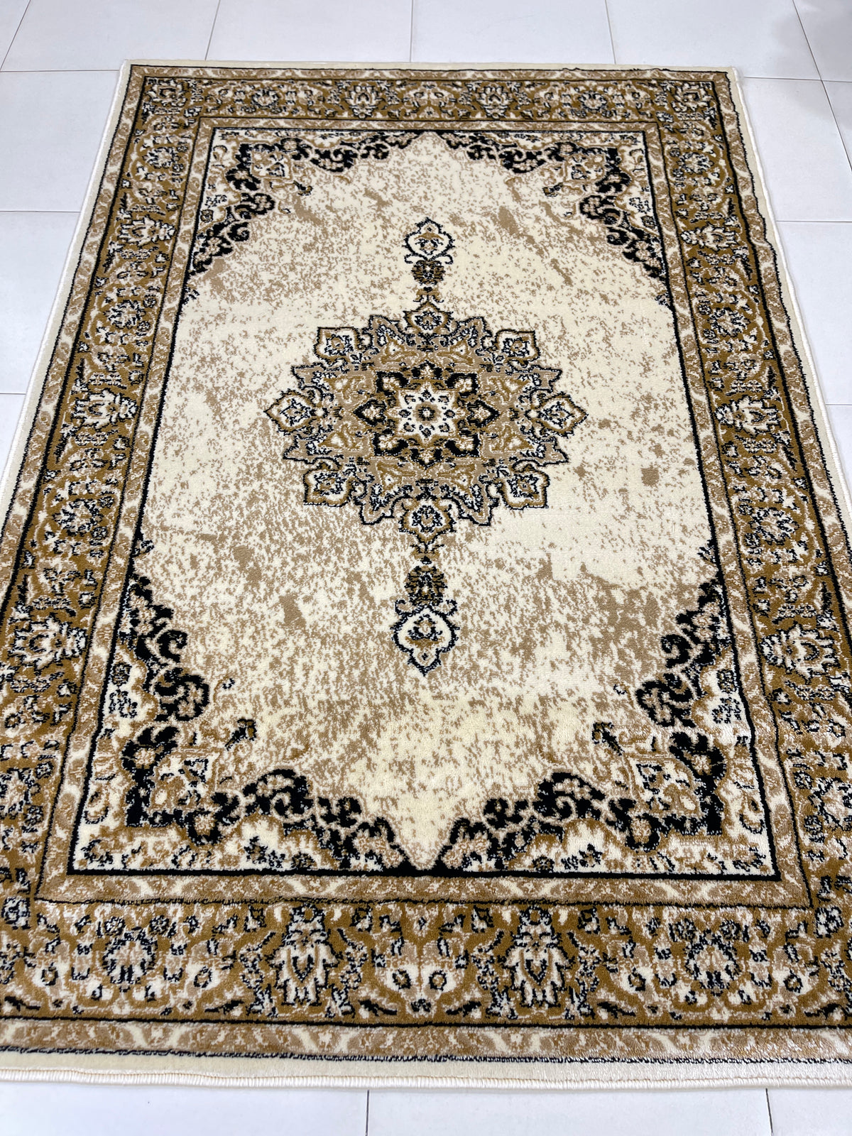 Persian Polypropylene Rug,Woven Back (Article-41-Off white)