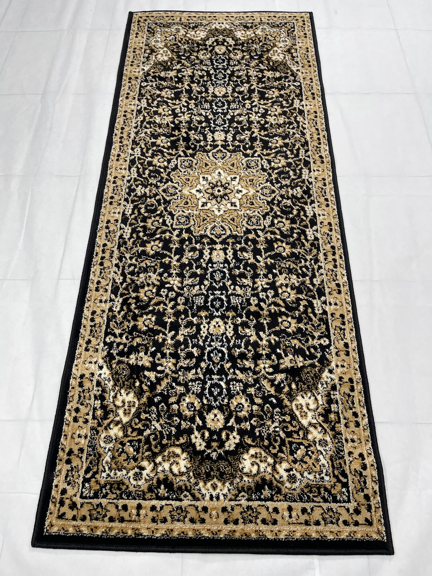 Black Persian Polypropylene Woven Rug.  Size : 2.6 ft width x 6.6 ft length  (80 cm x 200cm)