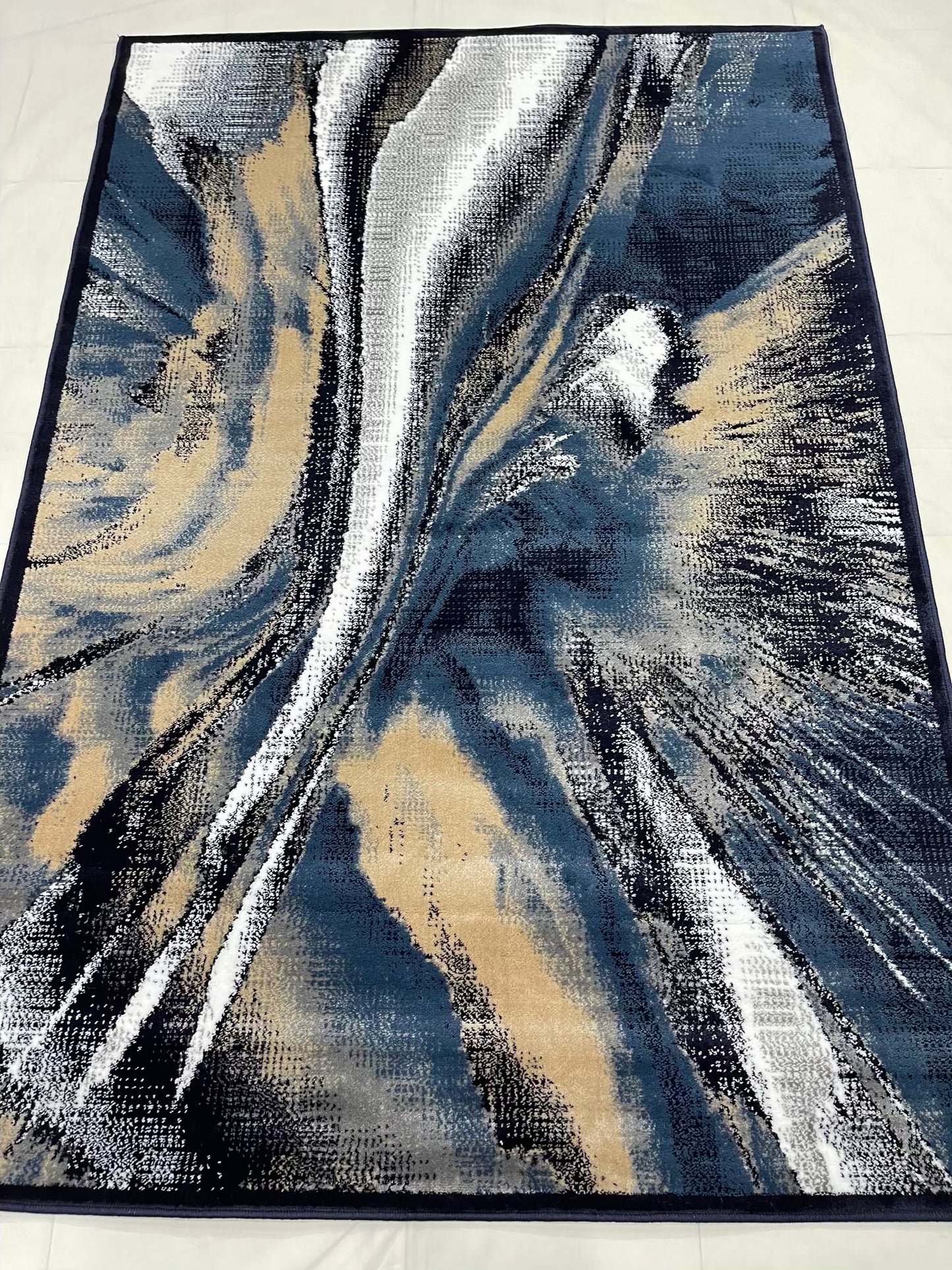 Modern polypropylene Rug,back woven(Article-1777-Blue) Size : 5 ft width x 7.3 ft length ( 150 cm x 220 cm)