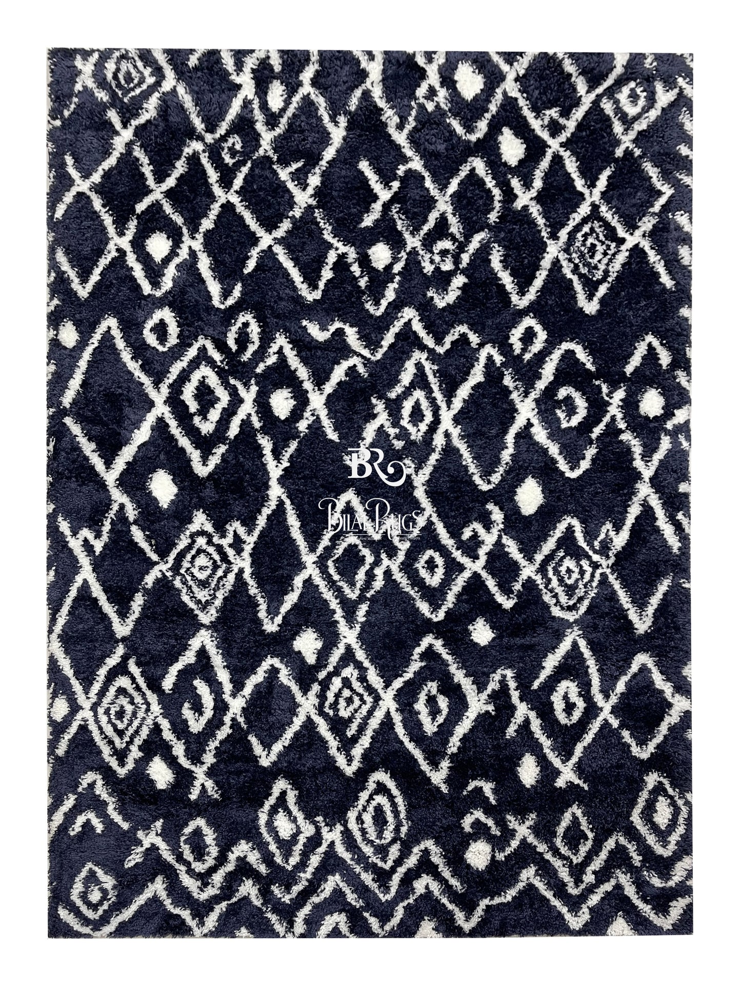 Turkish Shaggy Rug With Woven Back.  Size : 5 Ft Width x 7.3 Ft Length (160cm x 220cm) Article-05-Blue