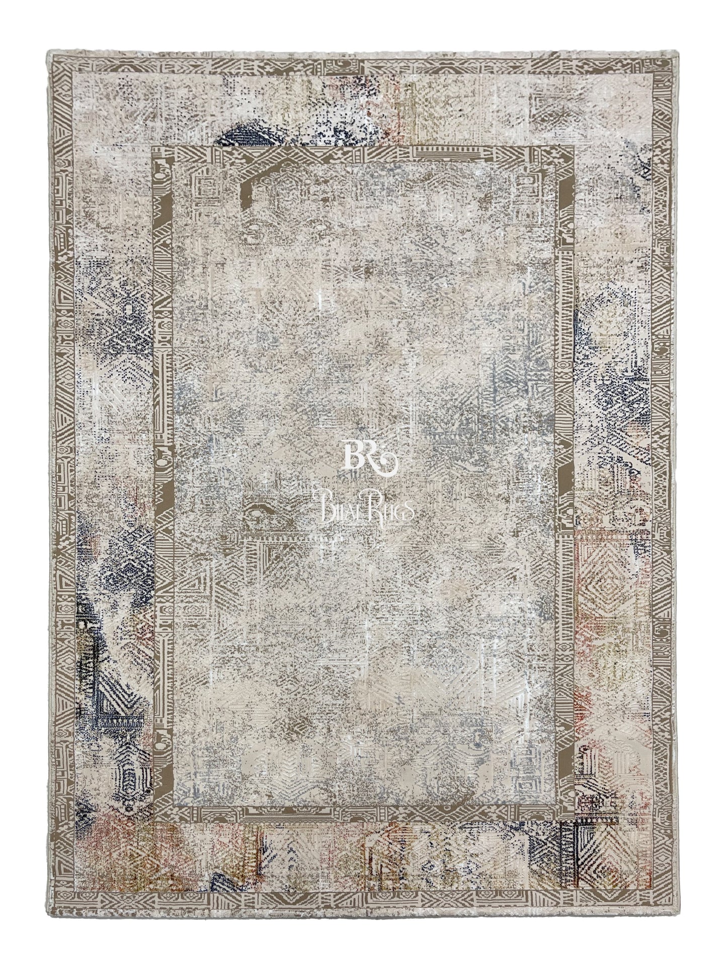 Irani Vintage Woven Rug.  Article -2075-Off white , Multi Size: 5 ft width x 7.3 ft length (150cm x 220cm)